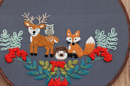 Hand Embroidery Kit - Forest Friends in Navy
