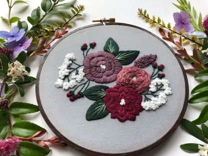 Hand Embroidery Kit - Charlotte in Light Gray