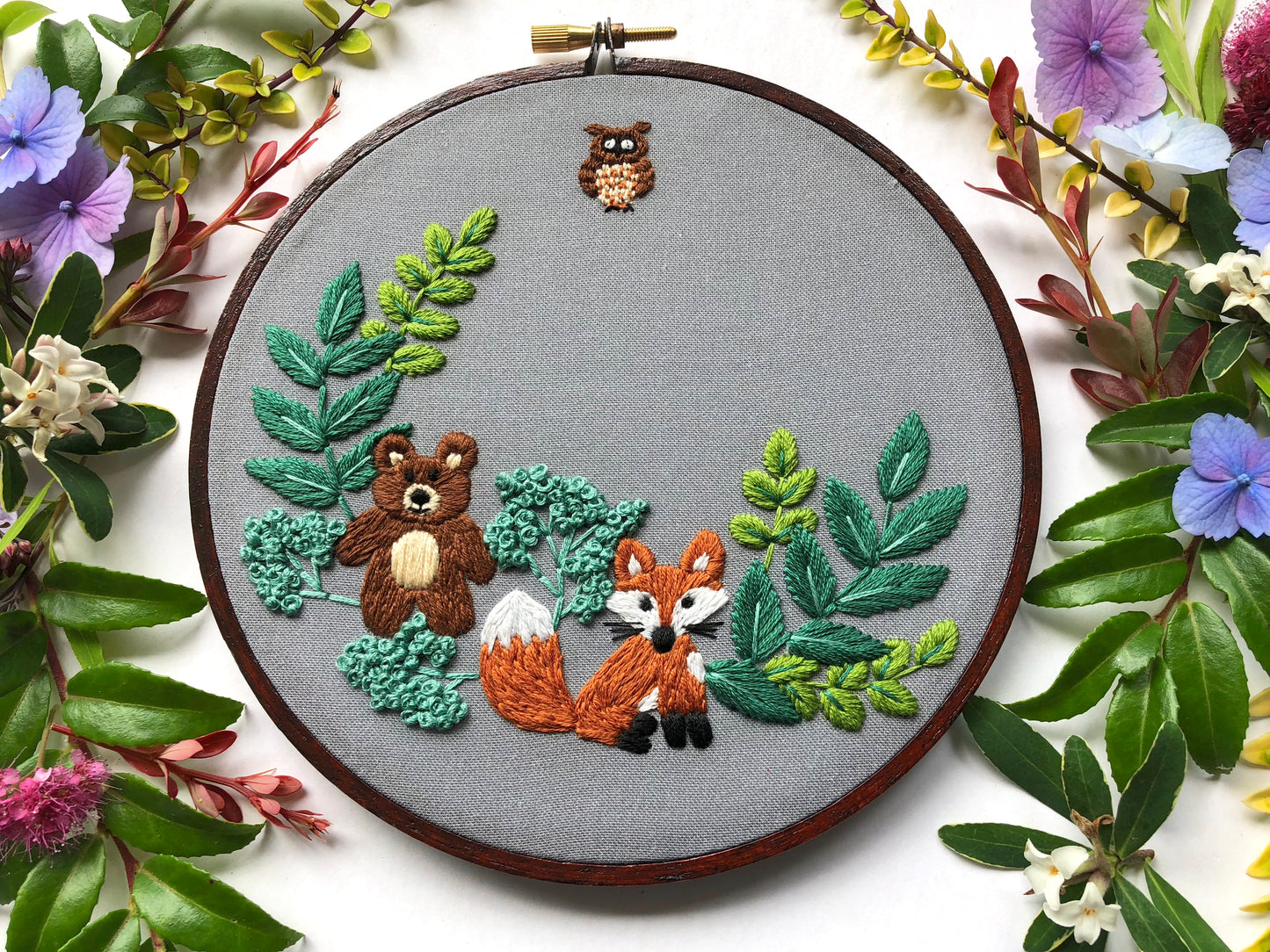 Hand Embroidery Kit - Wilderness Mates in Gray