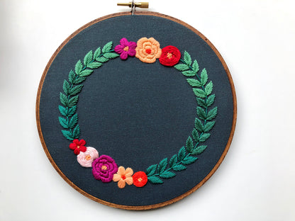 Hand Embroidery Kit - Ombre Wreath in Dark Green