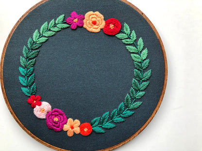 Hand Embroidery Kit - Ombre Wreath in Dark Green