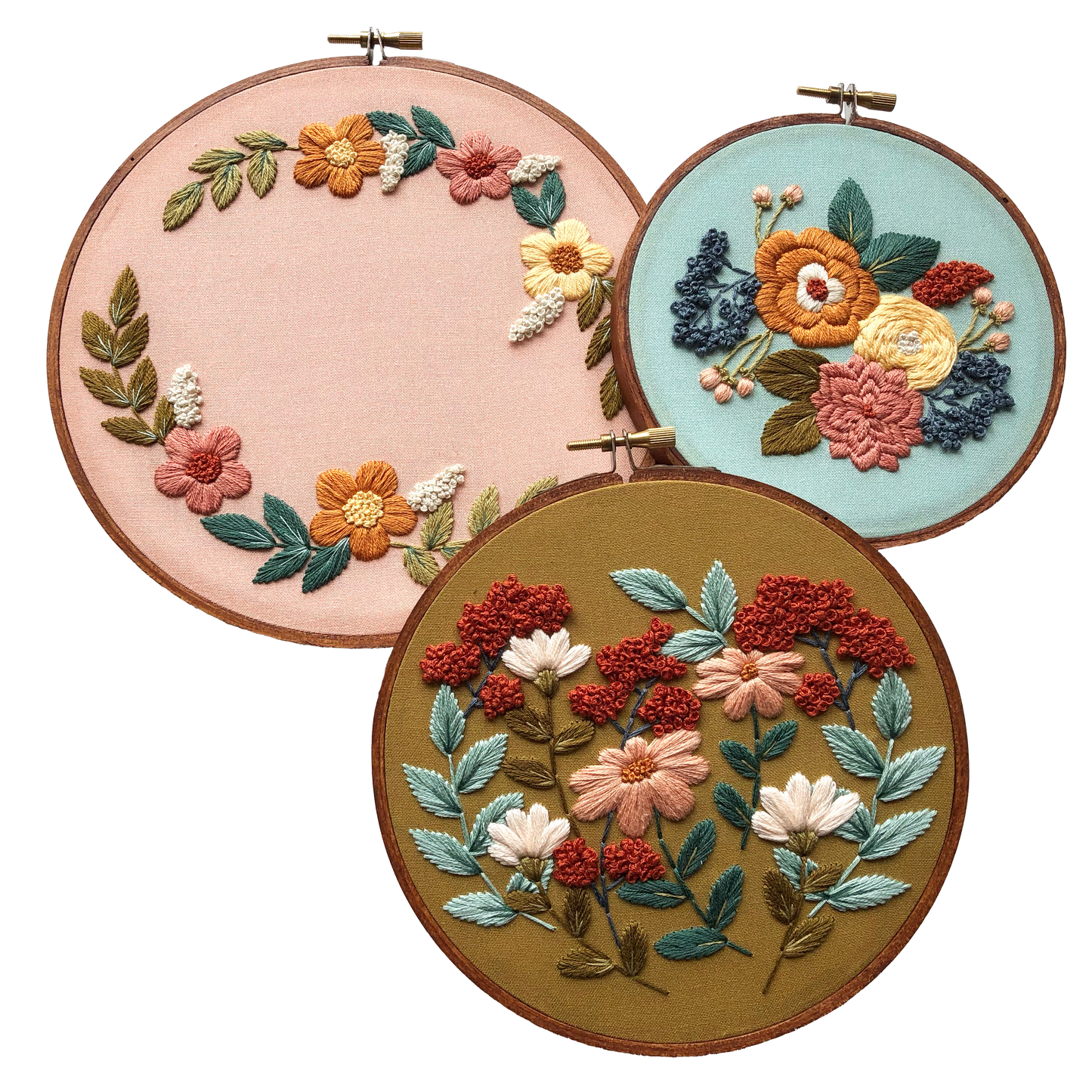 Hand Embroidery Kit - Three Designs in One Kit