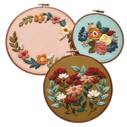 Hand Embroidery Kit - Three Designs in One Kit