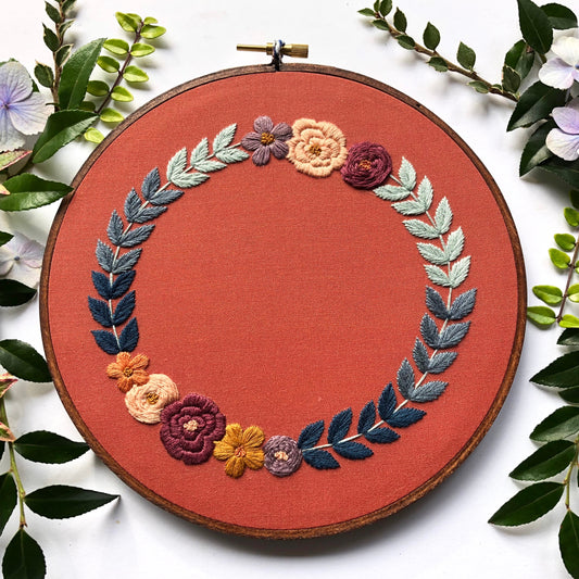 Hand Embroidery Kit - Ombre Wreath in Burnt Orange